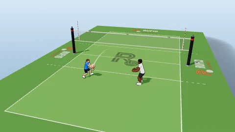 Toss and pass with a grown-up on the 3D court