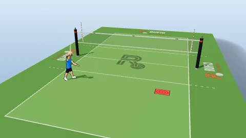Serve at a towel target on the 3D court