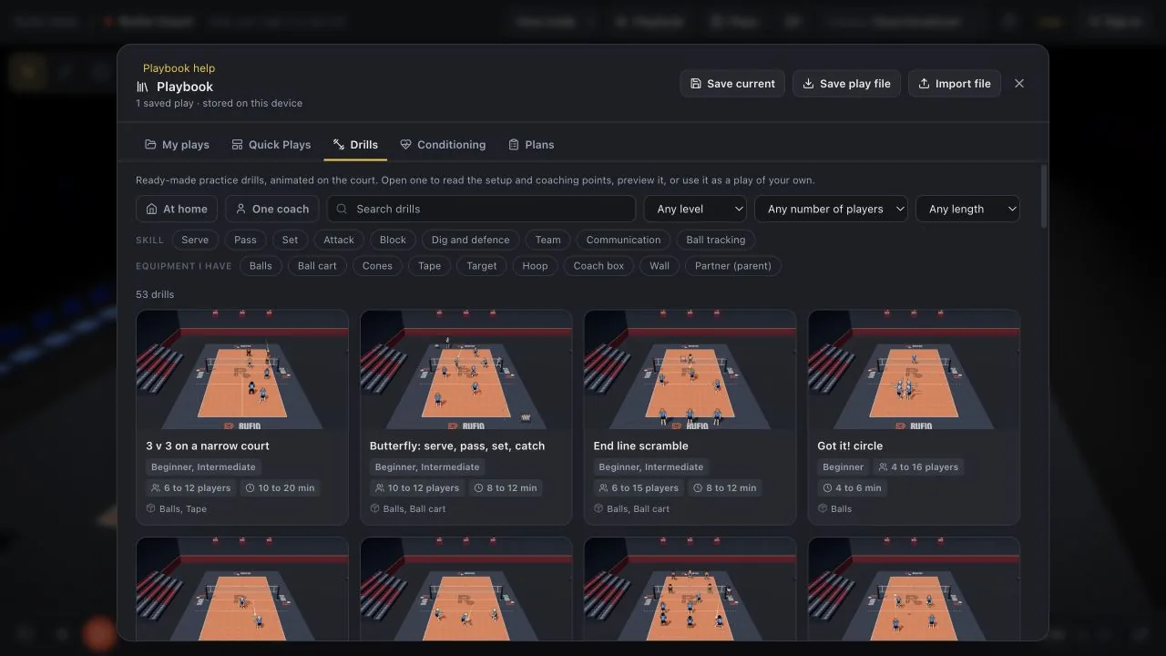 Use the drill filters to match your group and equipment.