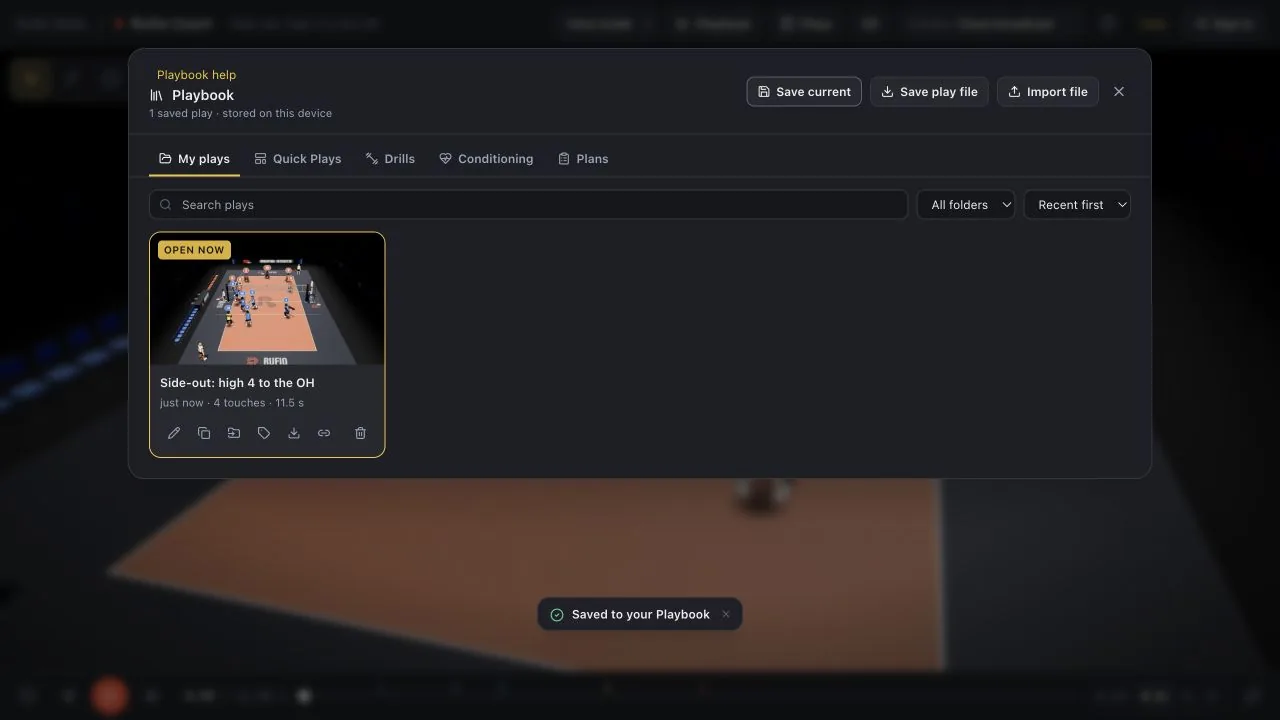My plays and Save play file give you two ways to keep your work.