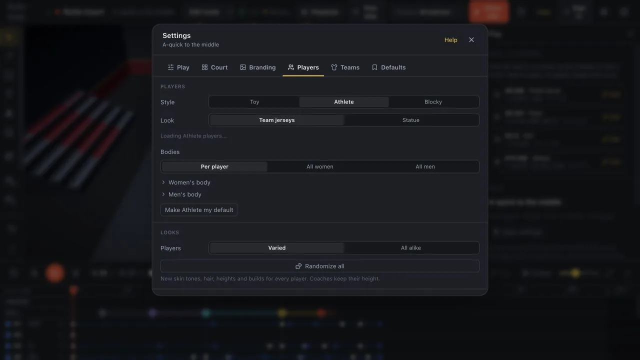 Settings > Players has Toy, Athlete and Blocky styles.